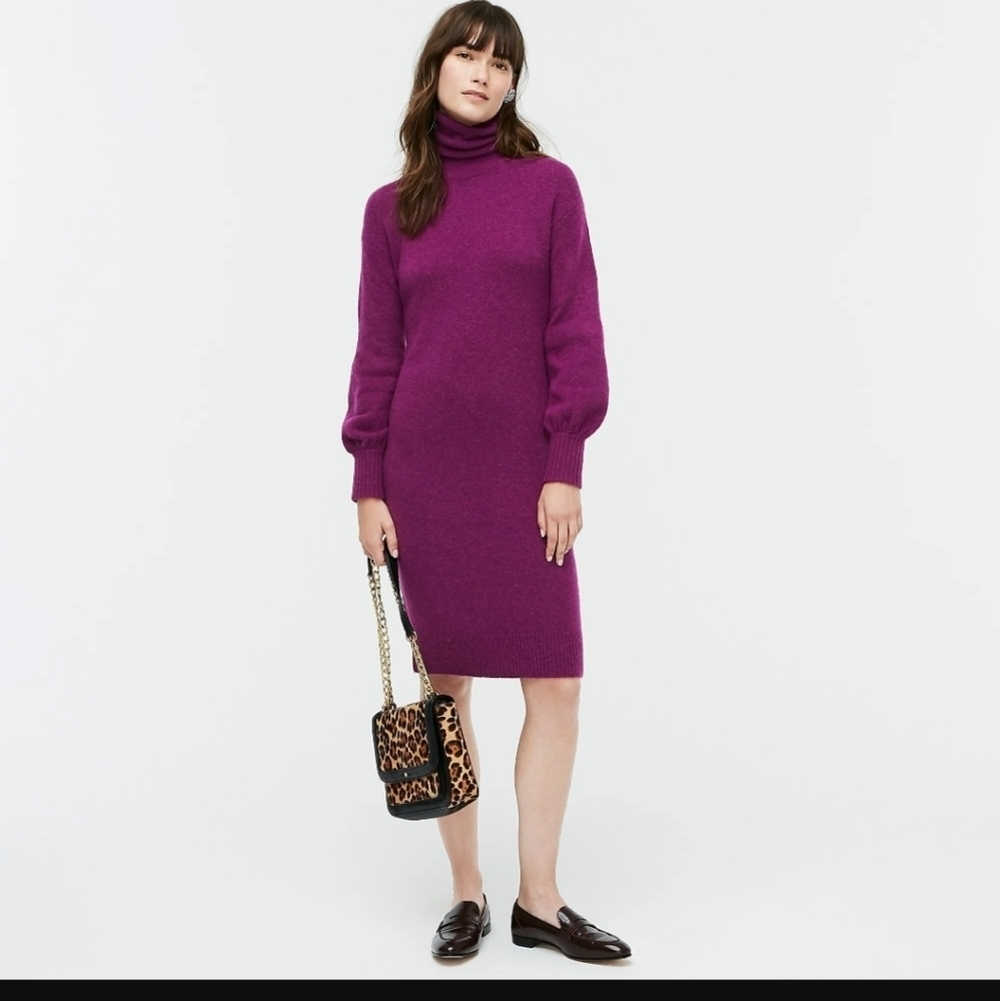 J Crew Purple Turtleneck Sweater-dress In Supersoft Yarn Sz XXS Merino/Alpaca